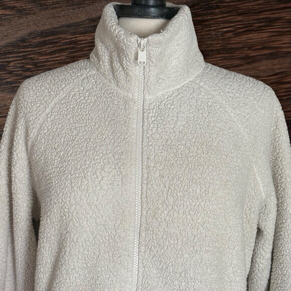Athleta Tugga Sherpa Fleece Zip-Up Jacket Size M Tall Winter White Zip Pockets - Picture 4 of 12